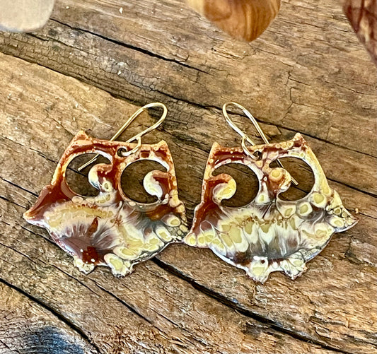 Hoot Hoot Owl Enamel on Copper Earrings