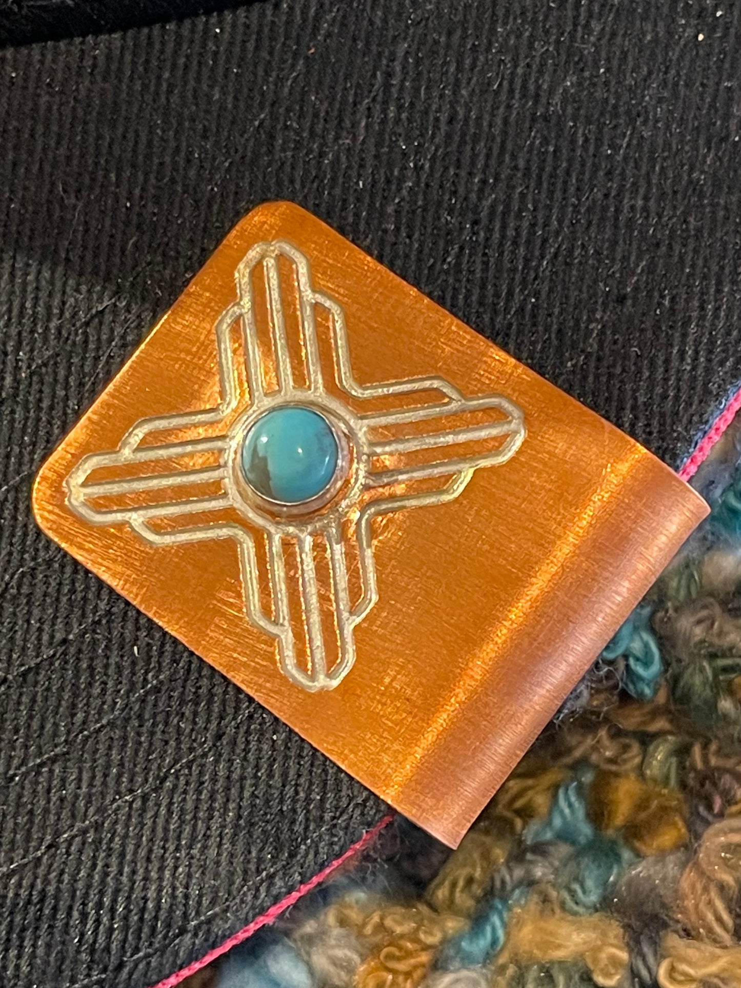 Zia Hat Clip Forged Copper with Kingman Turquoise