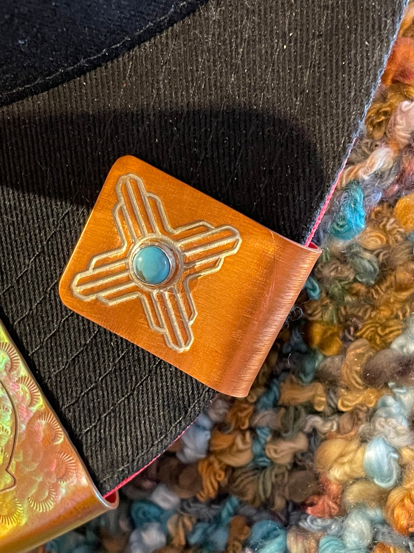 Zia Hat Clip Forged Copper with Kingman Turquoise