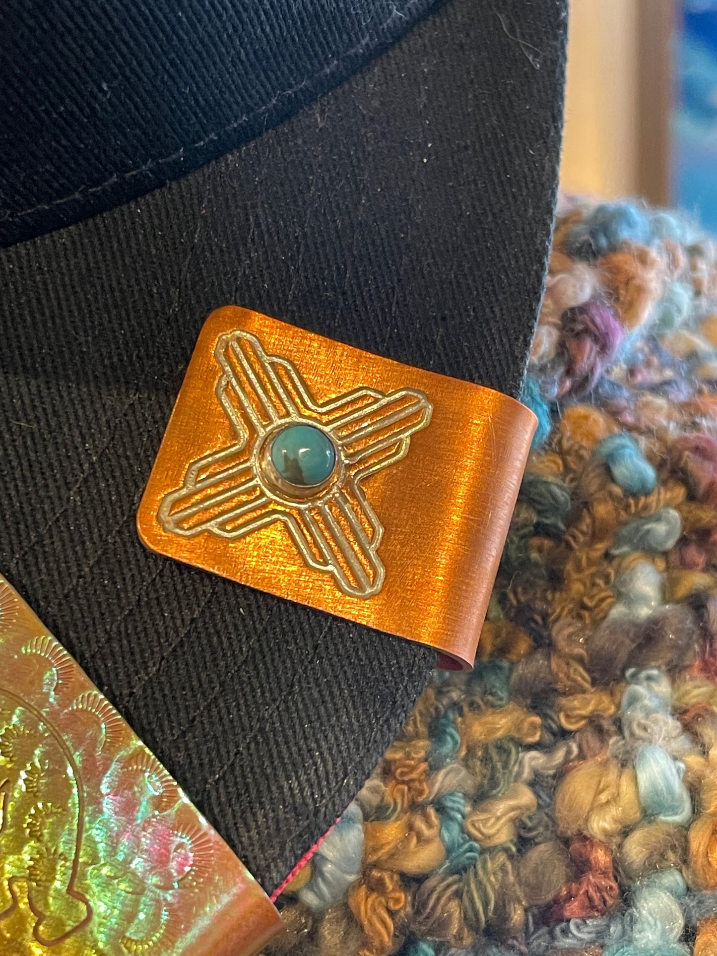 Zia Hat Clip Forged Copper with Kingman Turquoise